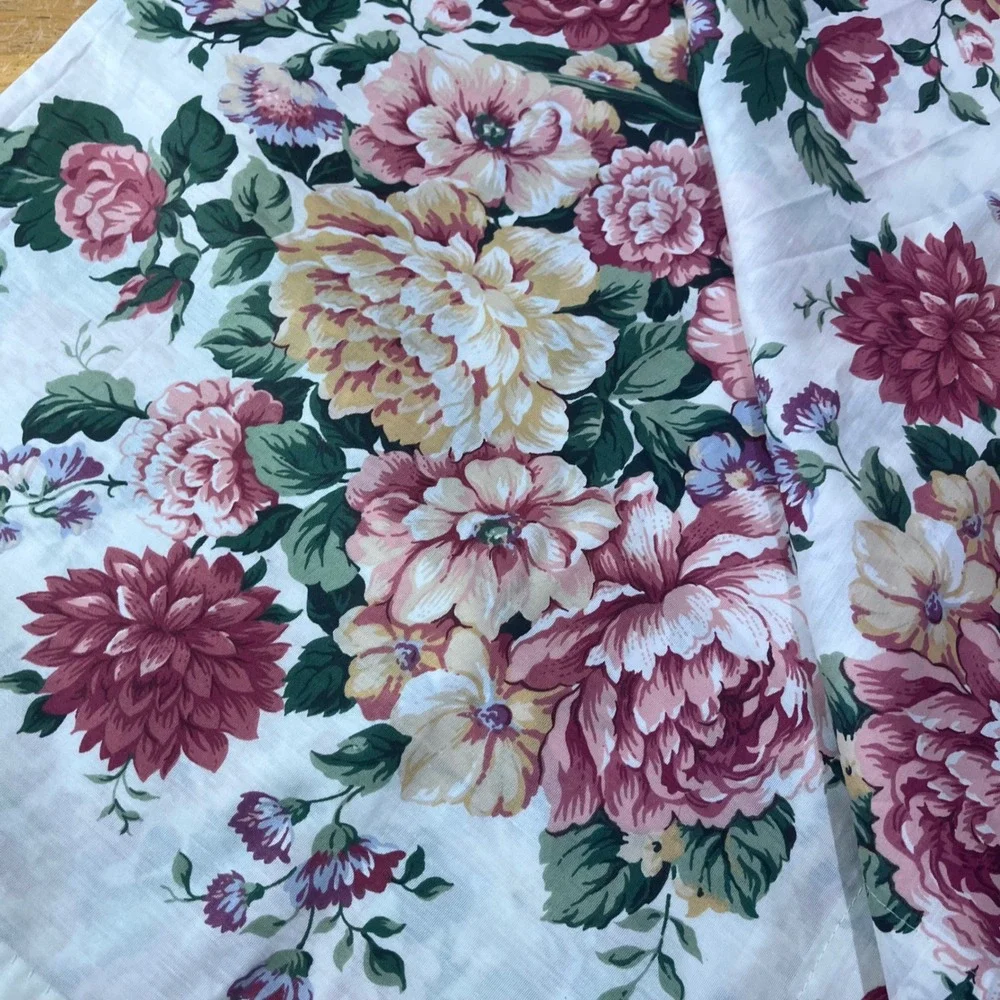 Vtg Floral Chintz Curtain Panels Set of 2 Pink Burgundy Garden 42x84
